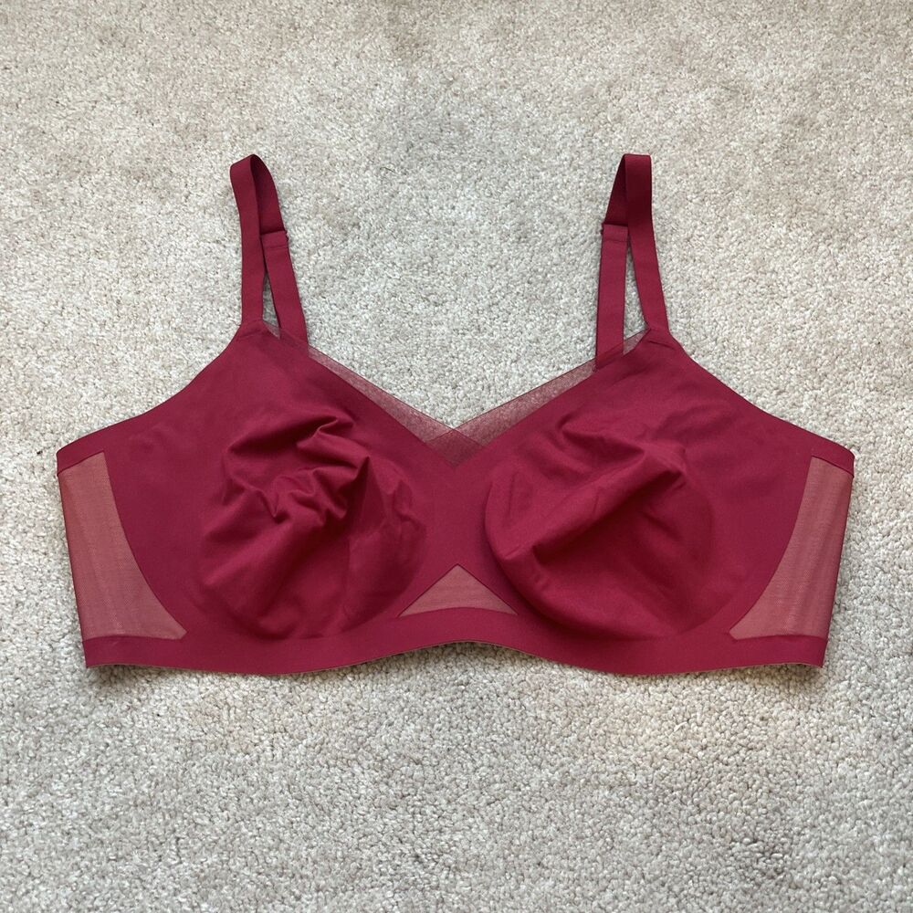 Honeylove Crossover Bra XL 38D/DD Red Wireless Mesh Comfort NO PADS